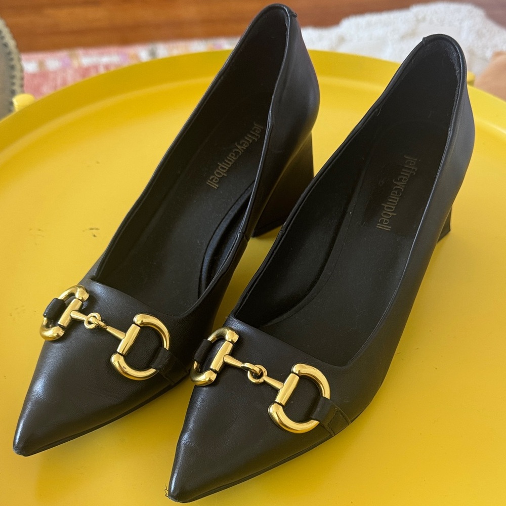 Jeffrey Campbell Black Pumps with Gold Detailing